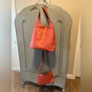 Two pink vegan purses. One tote and one small handbag with adjustable strap.